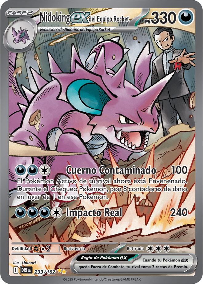 Team Rocket's Nidoking ex SIR - Destined Rivals Pokemon Card 233/182 - Latin American Spanish