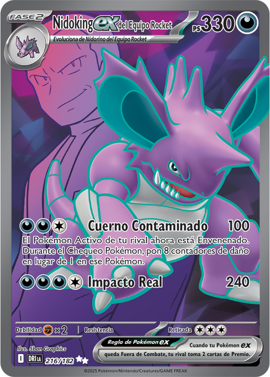 Team Rocket's Nidoking ex Ultra Rare - Destined Rivals Pokemon Card 216/182 - Latin American Spanish
