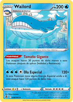 Wailord U - Silver Tempest Pokemon Card 038/195 - Spanish