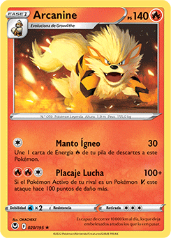 Arcanine R - Silver Tempest Pokemon Card 020/195 - Spanish